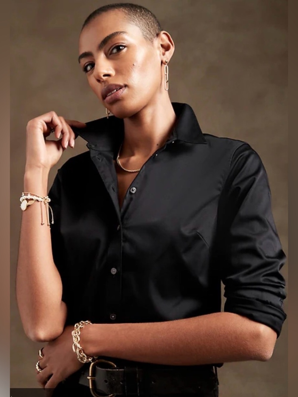 Banana Republic Black Non-Iron Tailored Fit Button-Down Shirt